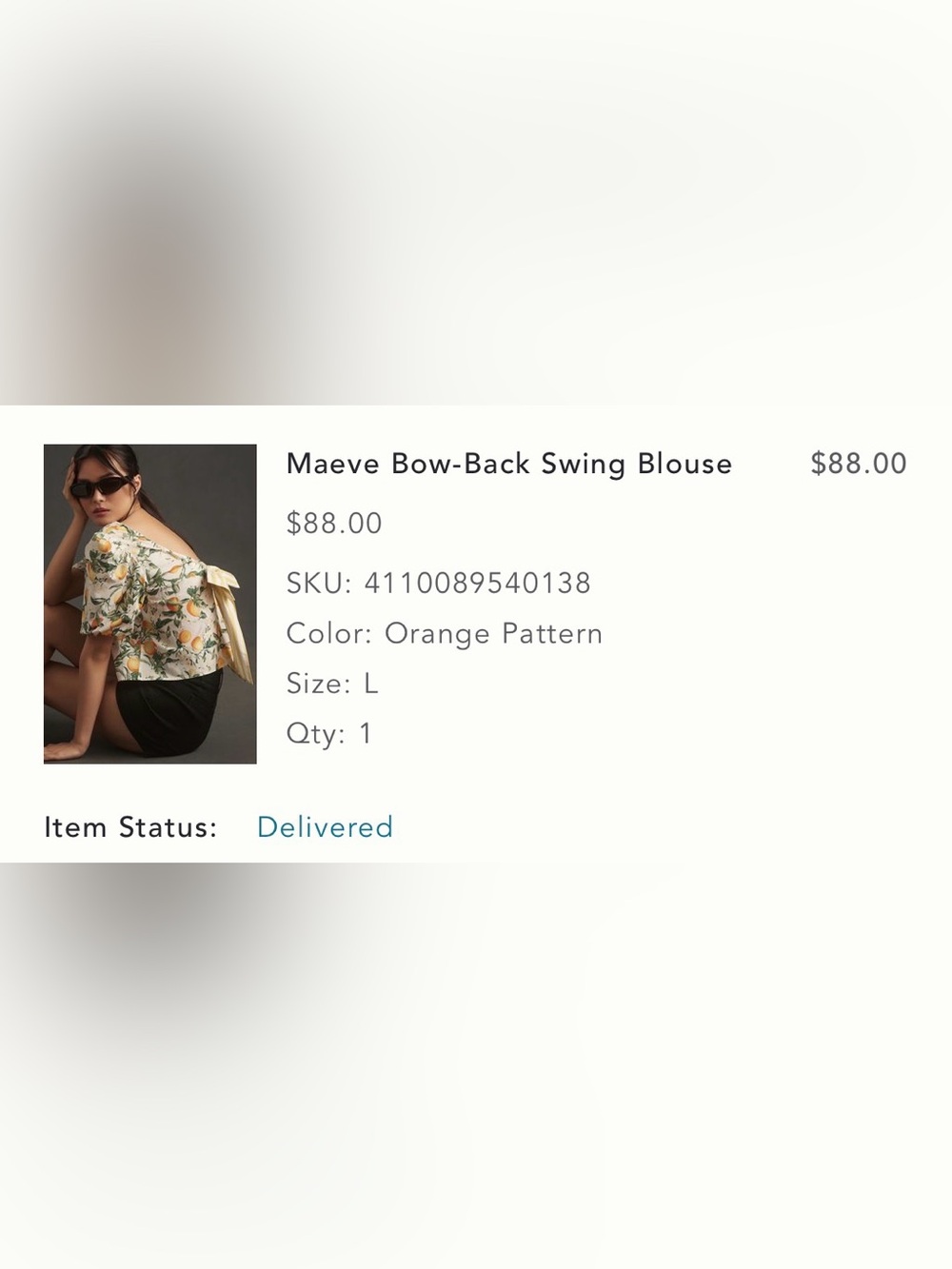 sz L Anthropologie Maeve Bow-Back Swing Blouse